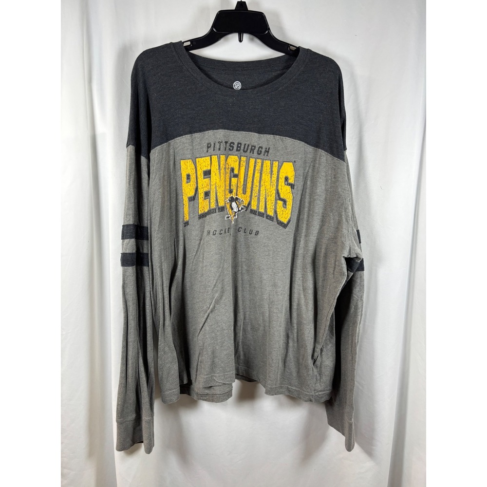 NHL Pittsburgh Penguins Long Sleeve Shirt Gray Colorblock Plus Size 3XL Womens